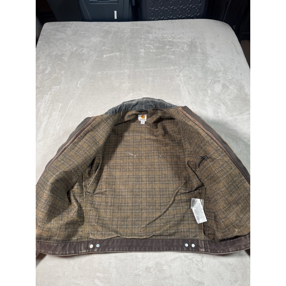 Vintage Carhartt J97 DKB Detroit Jacket Size Medium Brown Faded Distressed Lined - Picture 4 of 11